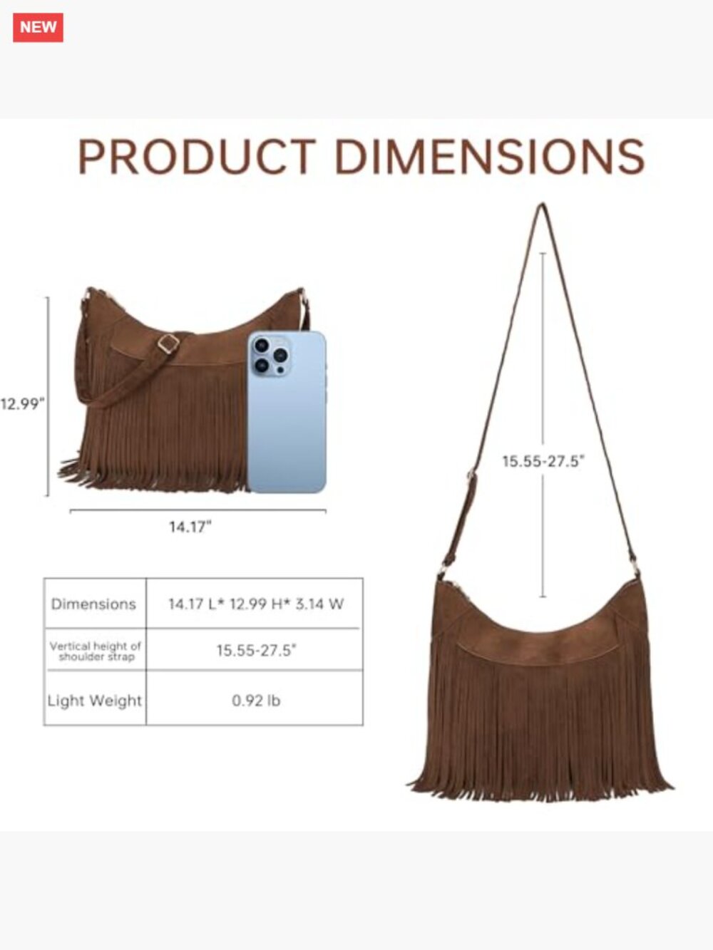 Vintage Suede Hobo Bag Crossbody Shoulder Purse Tassel Boho - Picture 3 of 6